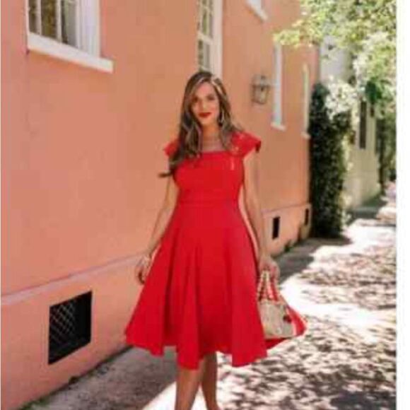 Gal meets glam Regina dress cherry red cap sleeve 6 petite - Picture 2 of 10